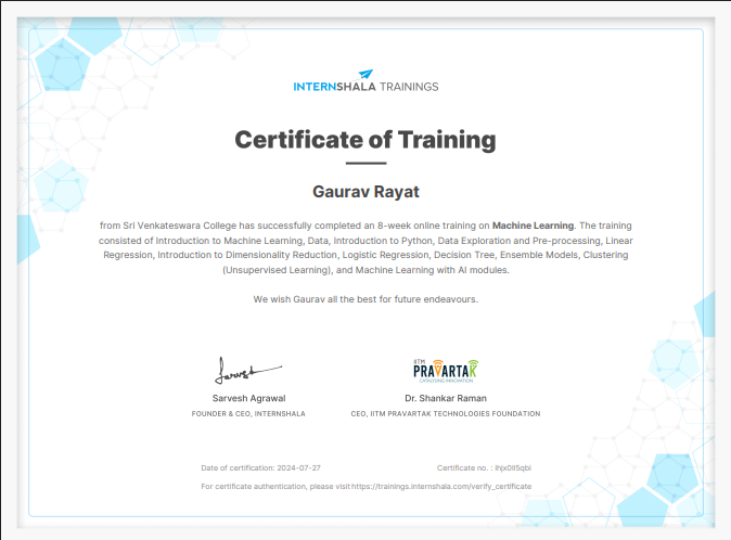 Internshala Python Certificate