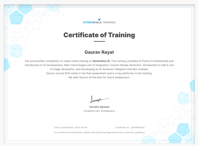 Internshala Python Certificate