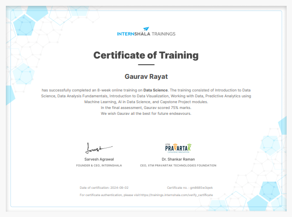 Internshala Python Certificate