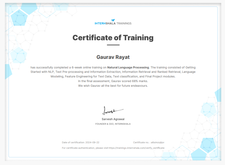 Internshala Python Certificate